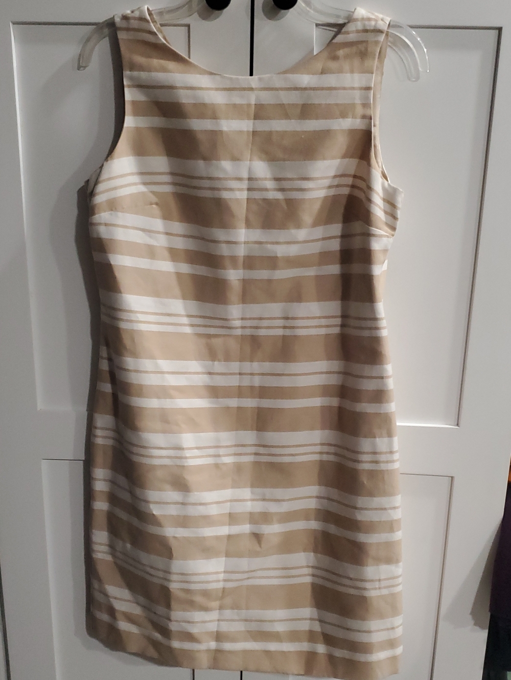 Banana Republic Beige and White Striped Sleeveless Sheath Dress